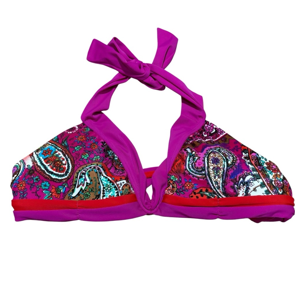 BECCA Beach | Rebecca Virtue Magenta & Red Paisley Colorblock Bikini size M NEW - Picture 4 of 13
